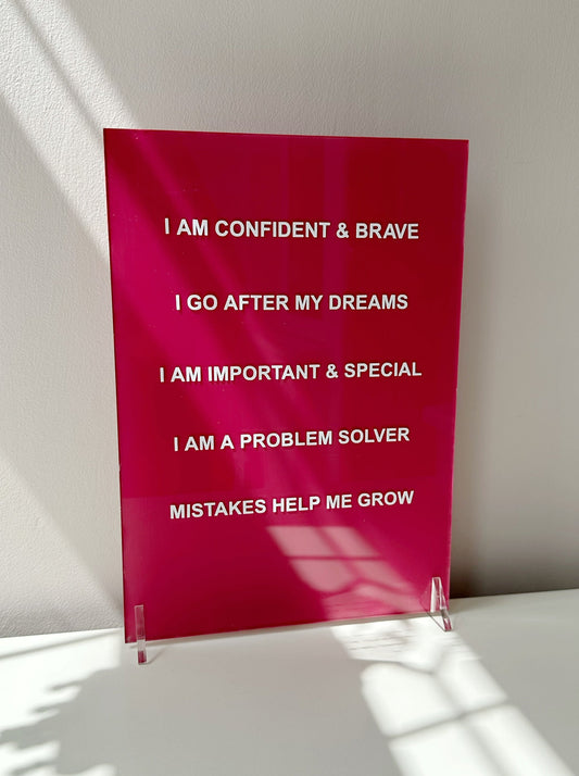 Affirmation - Raising a Child's Self  Esteem - A4 Acrylic Sign - Various Paint Options.